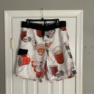 O’Neill Men’s Board Shorts Swim Trunks Size 34 Beer Pong Red Solo Cup Drinking